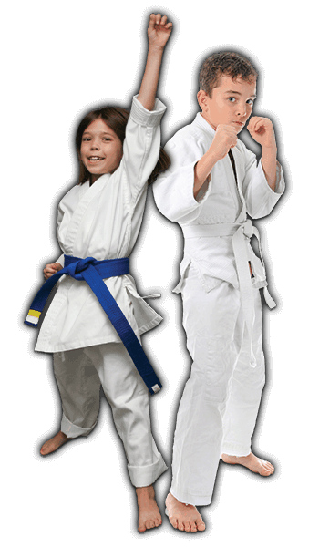 Martial Arts Lessons for Kids in Flushing NY - Happy Blue Belt Girl and Focused Boy Banner